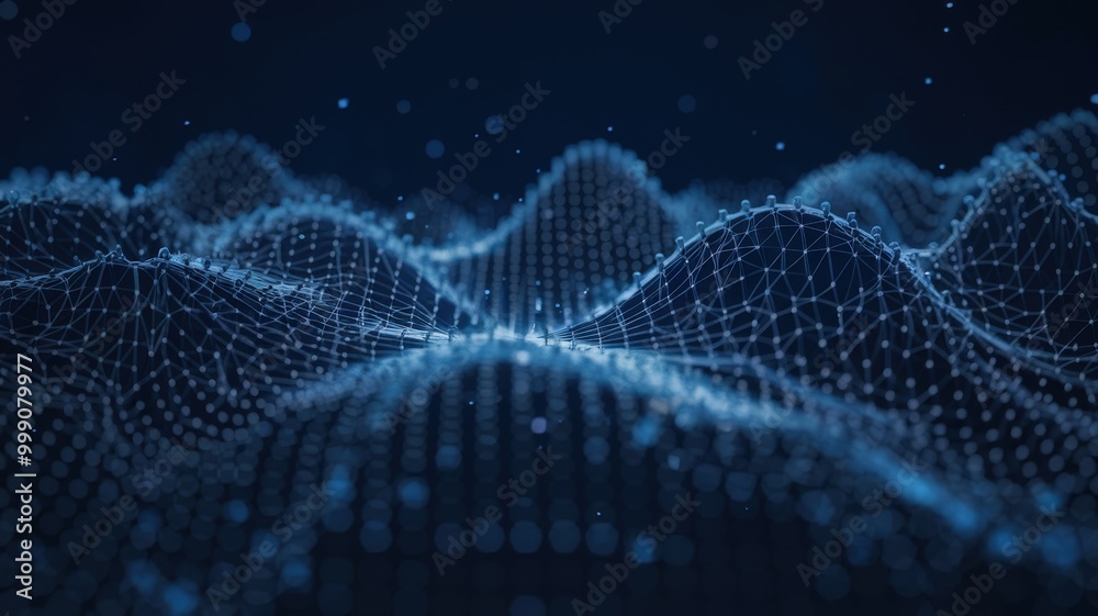 Abstract network of connected points forming waves on a dark background. Abstract network of connected points forming waves on a dark background.