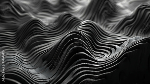 Abstract black and white wavy pattern.