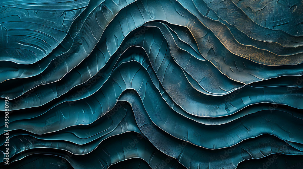 Obraz premium Abstract blue and gold wavy pattern, perfect for modern backgrounds.