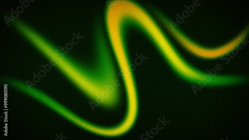 Fototapeta Naklejka Na Ścianę i Meble -  A dynamic abstract gradient featuring vivid green and yellow waves over a dark background, with a grainy texture ideal for wallpapers, banners, and creative designs