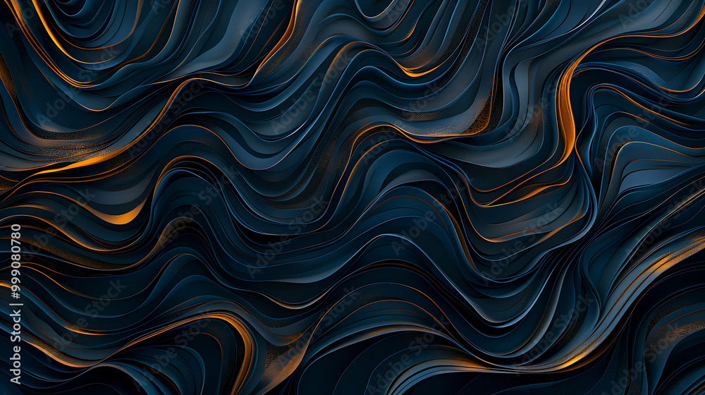 Obraz premium Abstract, wavy, blue and gold background.