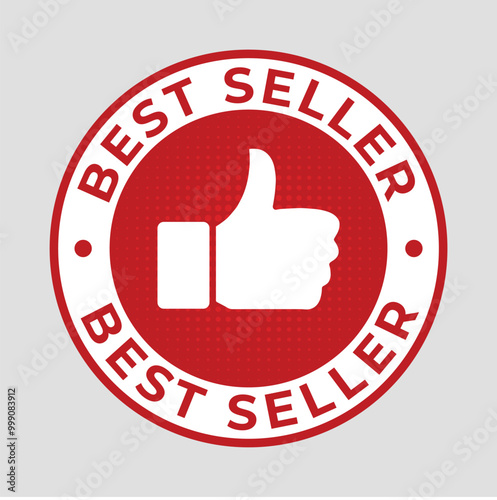 Best seller red badge with thumbs up icon