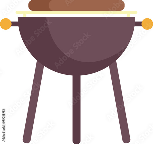 Classic kettle barbecue grill is cooking a sausage on a white background