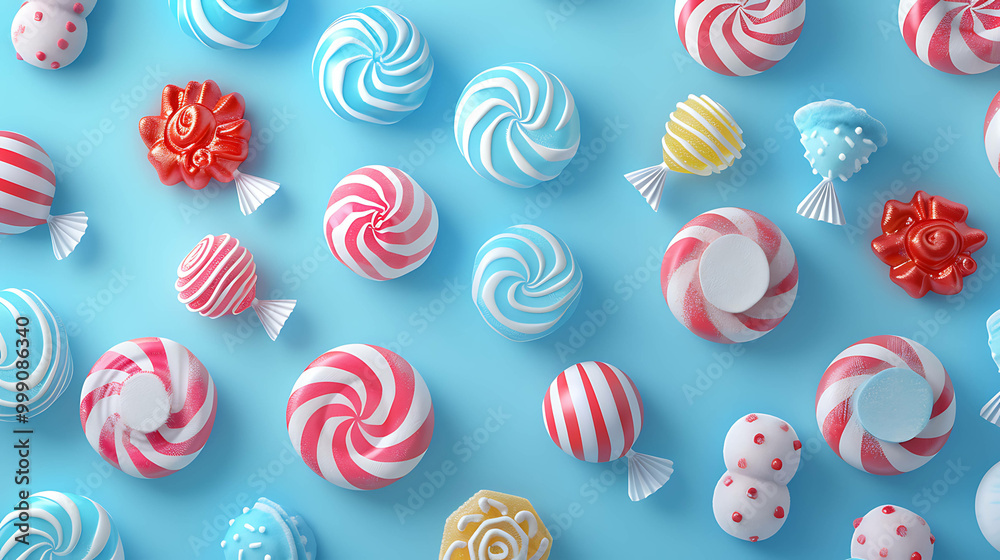 Colorful candies scattered on a blue background. Colorful candies scattered on a blue background.