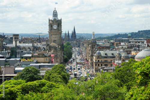 View From The Carlton Hill To Princes Street Edinburgh Scotland Great Britain On A Beautiful Summer Day With A Few Clouds In The Sky