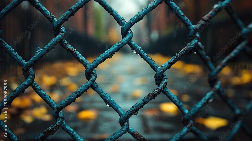 Chain Link Fence with Rain Drops Chain Link Fence with Rain Drops