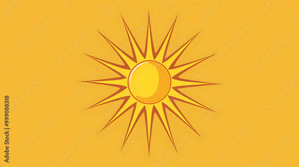 A cartoon sun with a bright yellow center and orange rays on a yellow background. A cartoon sun with a bright yellow center and orange rays on a yellow background.