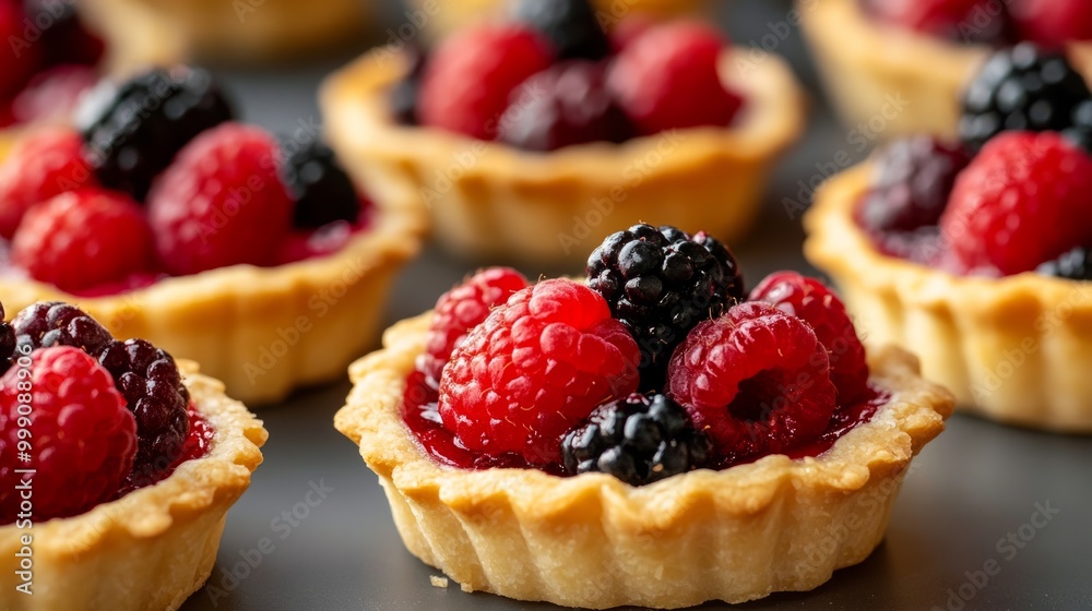 Delicate French fruit tarts with golden pastry crusts and fresh raspberries, strawberries, and blackberries generative ai Delicate French fruit tarts with golden pastry crusts and fresh raspberries, strawberries, and blackberries generative ai