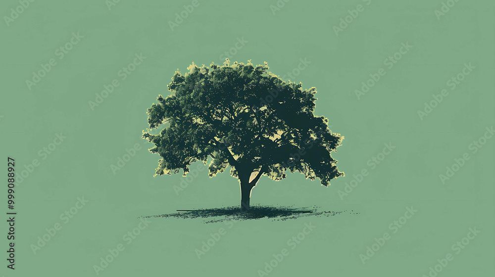 Single tree silhouette against a green background. Single tree silhouette against a green background.