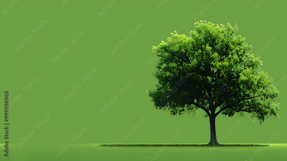 A single green tree stands out against a solid green background. A single green tree stands out against a solid green background.