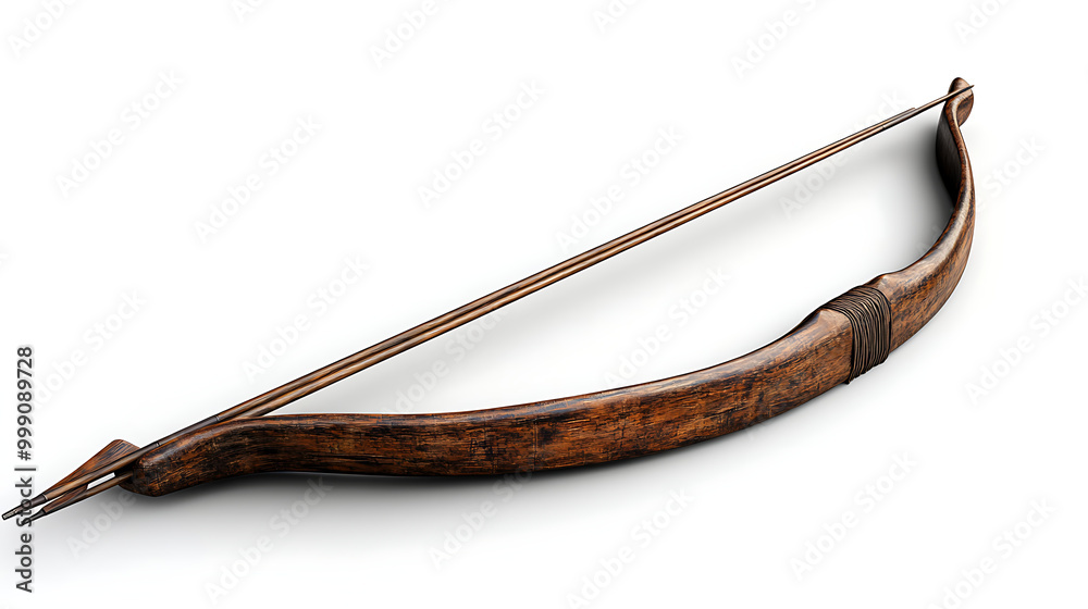 Handcrafted Wooden Bow and Arrows in Timeless White Background Handcrafted Wooden Bow and Arrows in Timeless White Background