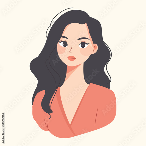 Portrait of a beautiful young woman Flat Vector illustration