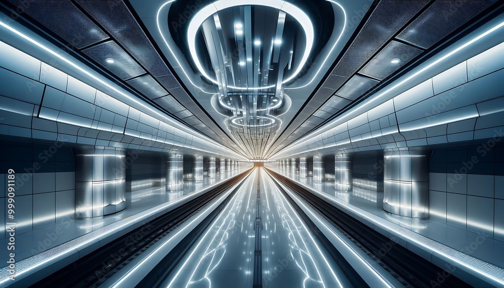hyper-modern, empty subway station with clean lines and glowing neon lights hyper-modern, empty subway station with clean lines and glowing neon lights