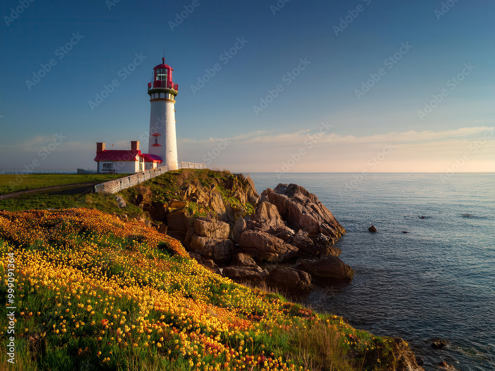 Naklejka premium lighthouse at sunset