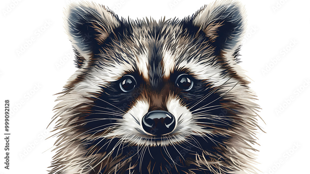Obraz premium Close up portrait of a cute raccoon with big eyes, looking directly at the camera.