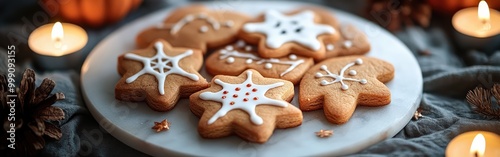 Festive Halloween Cookies on a Marble Plate