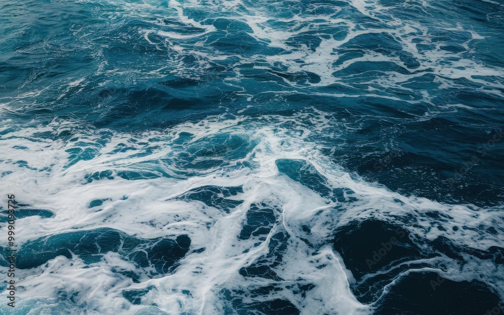 Fototapeta premium A mesmerizing view of deep blue ocean waves with white sea foam patterns.