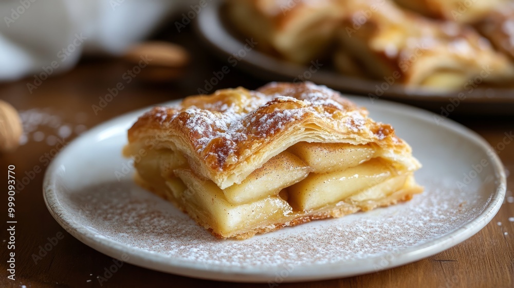 Flaky apple almond pastries with caramelized apples and a light dusting of cinnamon sugar generative ai Flaky apple almond pastries with caramelized apples and a light dusting of cinnamon sugar generative ai