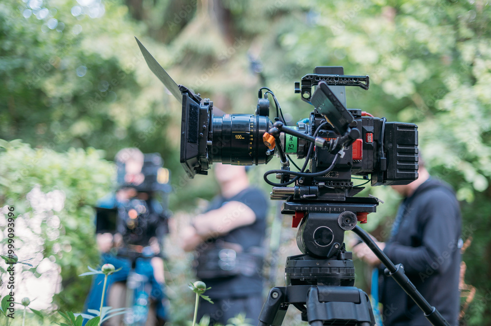 Professional film and video camera on the set. Shooting shift, equipment and group. Professional film and video camera on the set. Shooting shift, equipment and group.