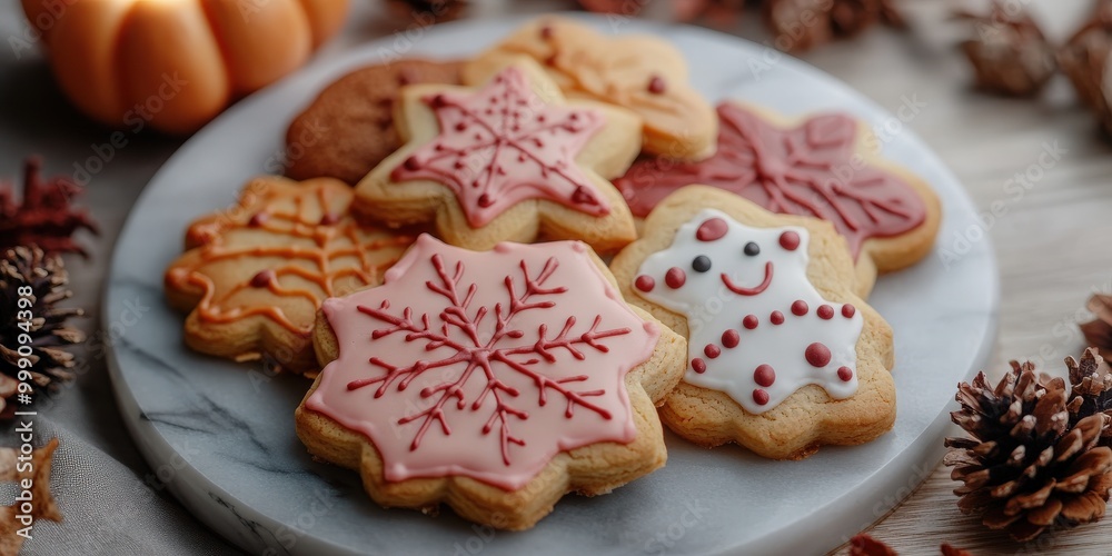 Festive Halloween Cookies on a Marble Plate Festive Halloween Cookies on a Marble Plate