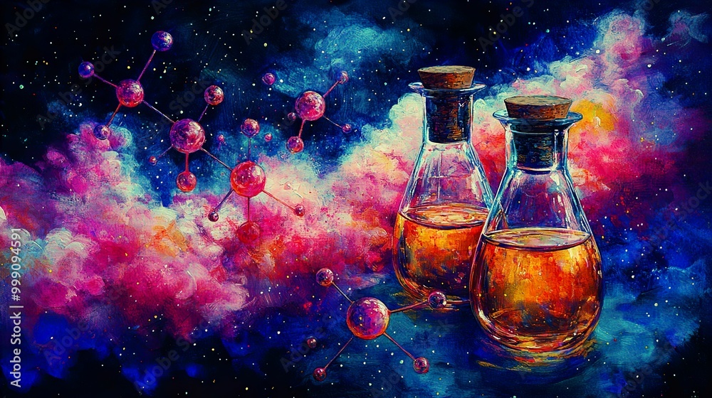 Cosmic Alchemy: Flasks and Nebulae in a Starry Night Cosmic Alchemy: Flasks and Nebulae in a Starry Night