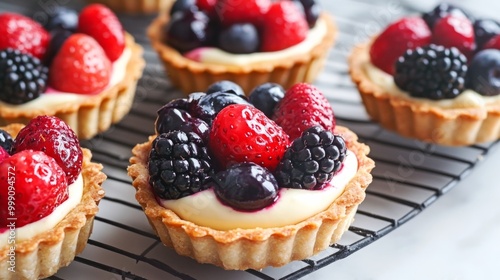 French bakery style berry tarts with a crispy crust and vanilla cream filling generative ai