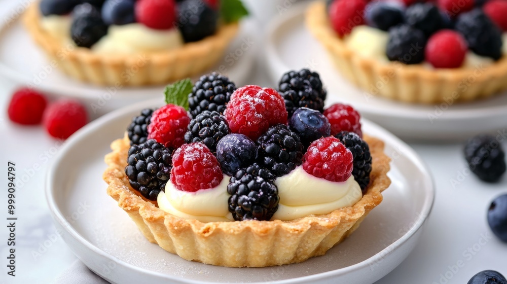 French bakery style berry tarts with a crispy crust and vanilla cream filling generative ai French bakery style berry tarts with a crispy crust and vanilla cream filling generative ai