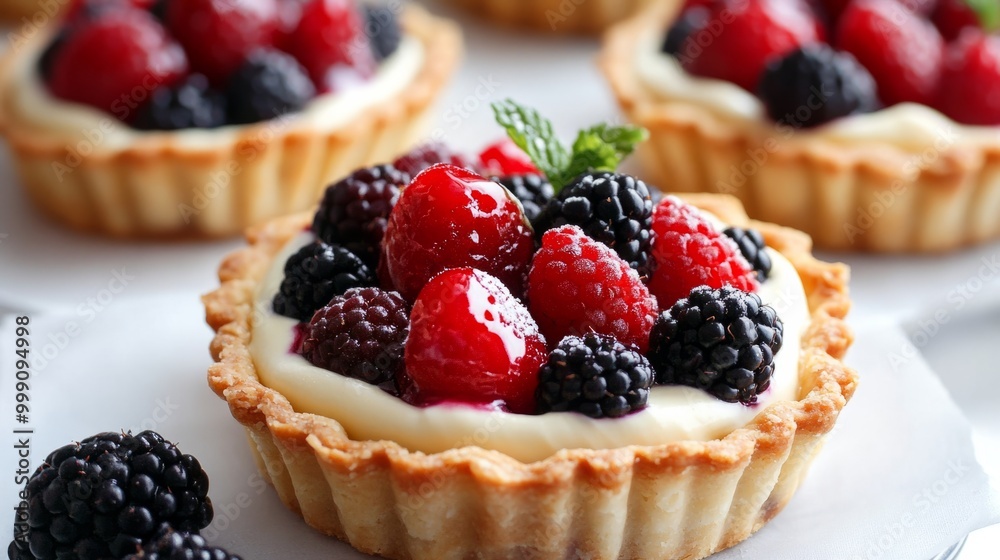 French bakery style berry tarts with a crispy crust and vanilla cream filling generative ai French bakery style berry tarts with a crispy crust and vanilla cream filling generative ai