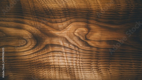 Close-up of a beautifully textured wooden surface with warm, rich tones and intricate grain patterns. photo