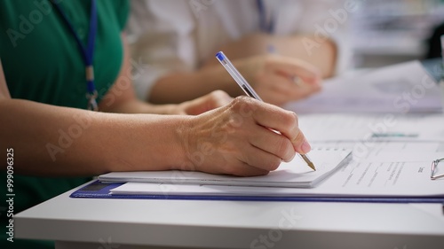 Fotografie HR recruiters interviewing a job seeker and taking notes during meeting, attending an interview and conducting an evaluation