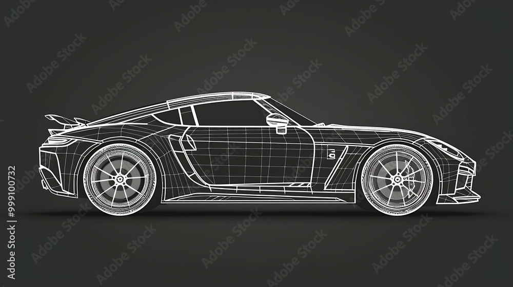 Naklejka premium Wireframe rendering of a sports car.