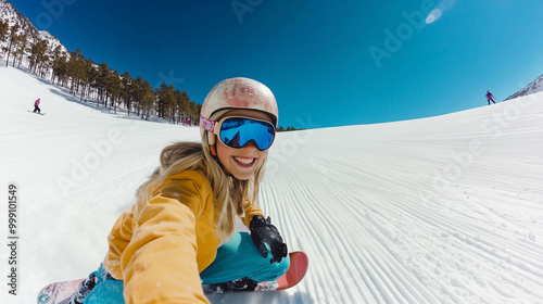 Obraz na płótnie girl snowboarding and engaging in outdoor activities during winter w salonie