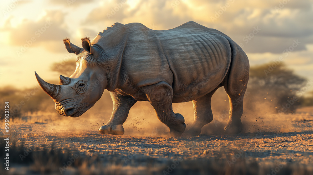 Fototapeta premium Illustration of rhino on grassland.