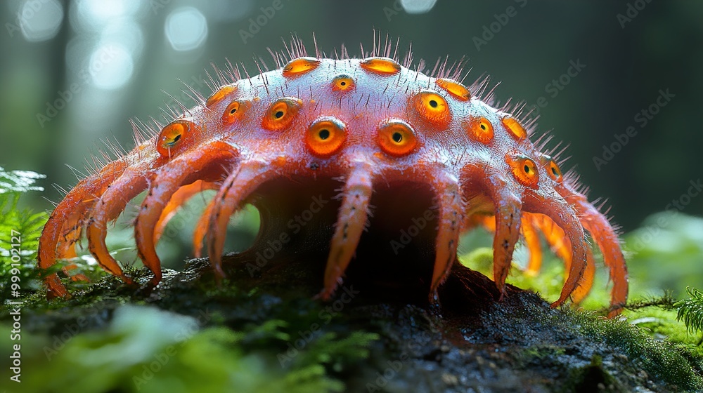 Surreal Creature with Glowing Eyes in a Forest Setting Surreal Creature with Glowing Eyes in a Forest Setting