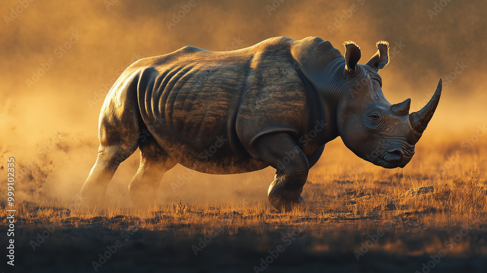 Fototapeta premium Illustration of rhino on grassland.