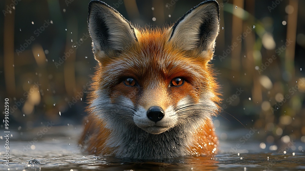 Red Fox in Water: A Close-Up Portrait Red Fox in Water: A Close-Up Portrait
