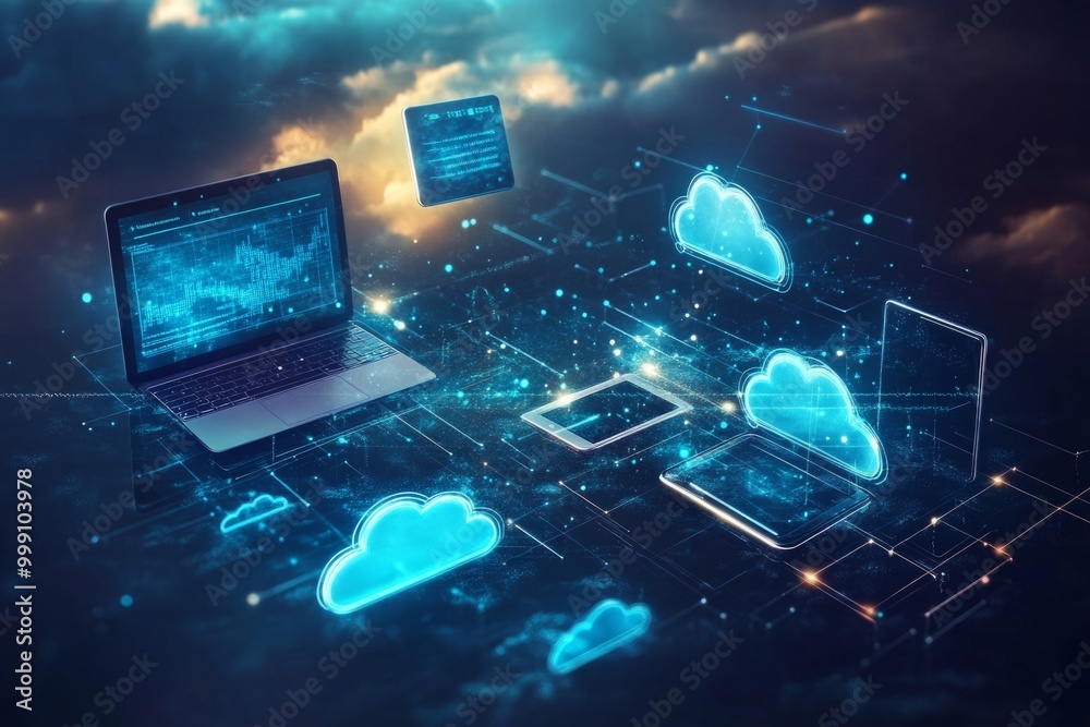 Futuristic cloud computing and digital connectivity concept art Futuristic cloud computing and digital connectivity concept art