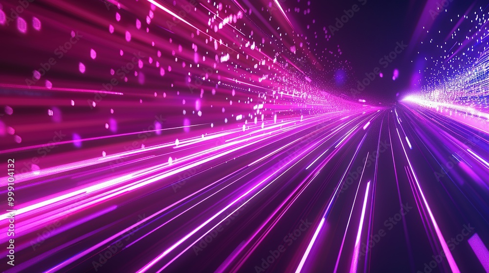 Obraz premium Abstract Background with Purple and White Light Streaks and Glowing Particles