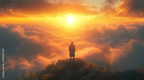 Golden Sunset Above the Clouds: A Moment of Tranquility