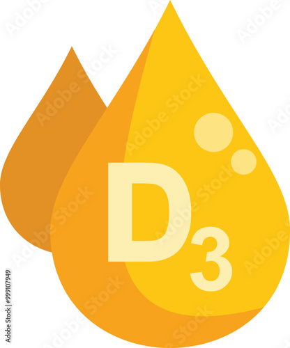 Two yellow drops representing a vitamin d3 supplement, essential for bone health and immune function