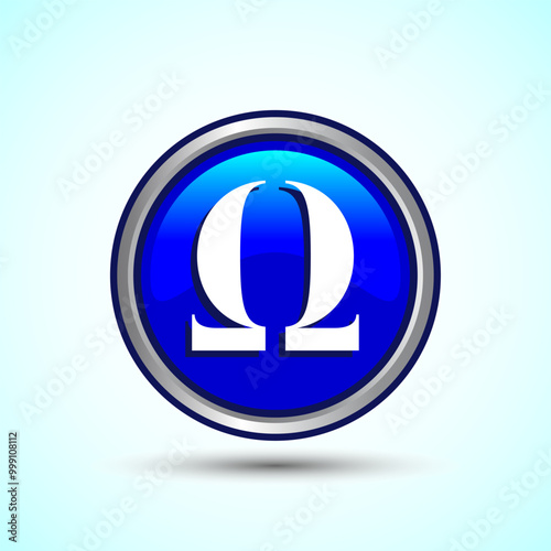 Omega Icon Design Illustration, Omega Letter Icon For Apps and Websites, Blue Color Round Button Design