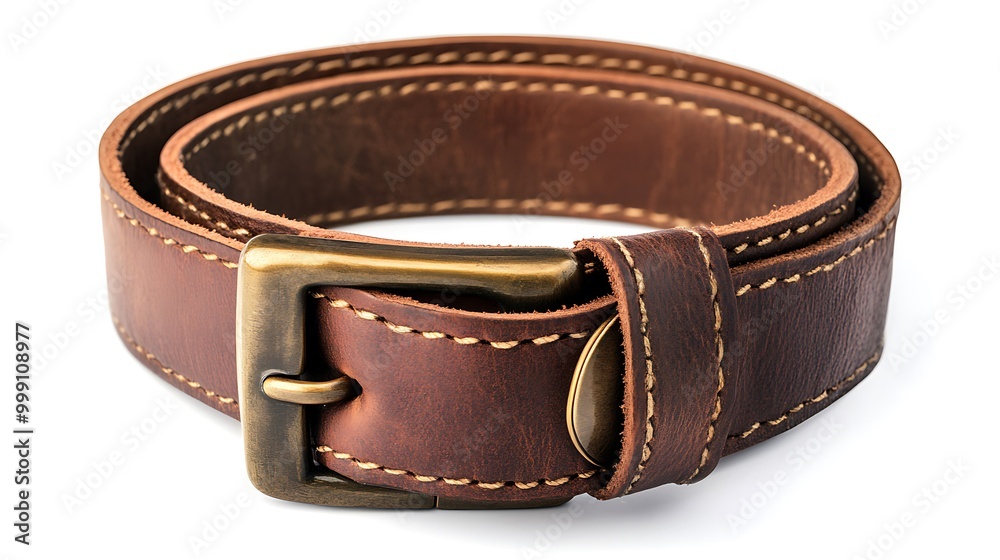 brown leather belt on white background brown leather belt on white background