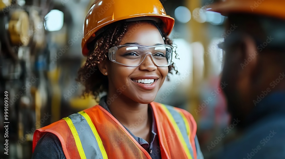 Young mixed race black african american female construction builder industrial factory worker electrician apprenticeship student on work placement, copy space Young mixed race black african american female construction builder industrial factory worker electrician apprenticeship student on work placement, copy space