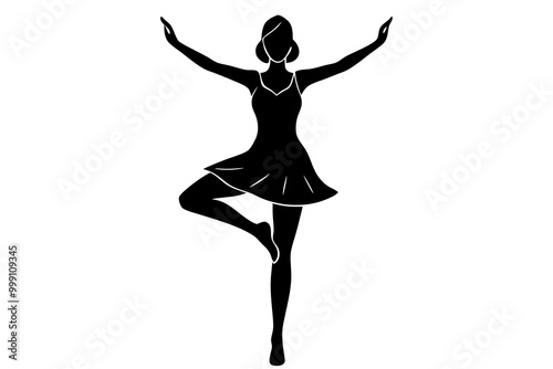 Woman in Workout Gear Balancing on One Leg Silhouette Vector photo