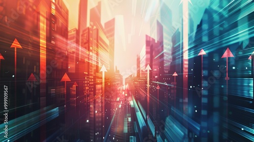 Wallpaper Mural Abstract Cityscape with Red Arrows and Blurry Lines Torontodigital.ca