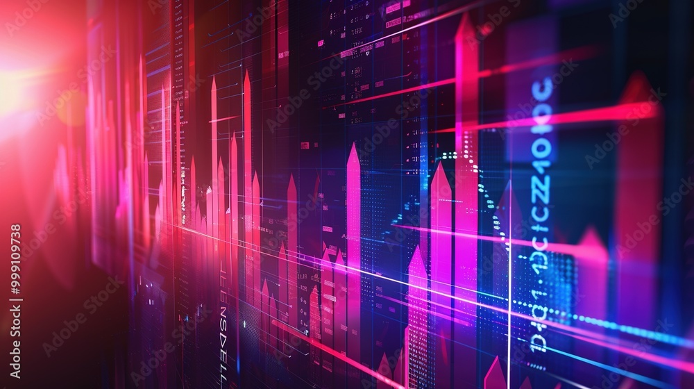 Abstract digital data visualization with glowing lines and arrows Abstract digital data visualization with glowing lines and arrows