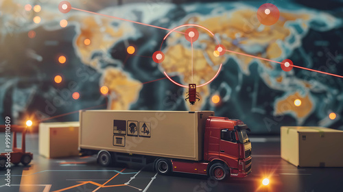 Global Shipping Concept with a Truck Delivering Worldwide



