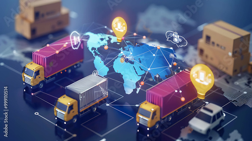 Global Shipping Concept with a Truck Delivering Worldwide



