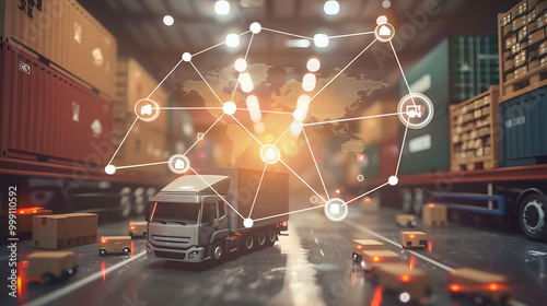 Global Shipping Concept with a Truck Delivering Worldwide



