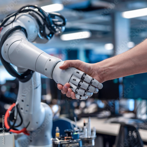 Apretón de manos entre humano y robot. Handshake